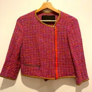 Yigal Azrouel Pink and Orange Blazer with Asymmetrical Zipper Leather Detail